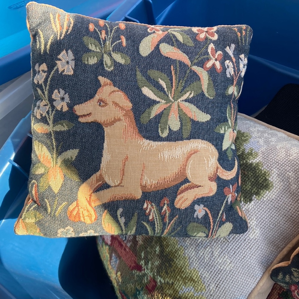 Vintage throw pillow made in Belgium tapestry pillows